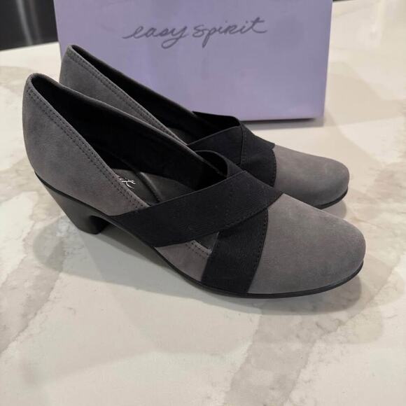 Easy Spirit Caranti Slip On Block Heel Pumps Women's 10 Gray/Black Suede Comfort - Picture 7 of 7